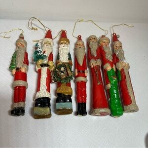 Vintage blowmold plastic festive pencil Santas unique - Red and Green